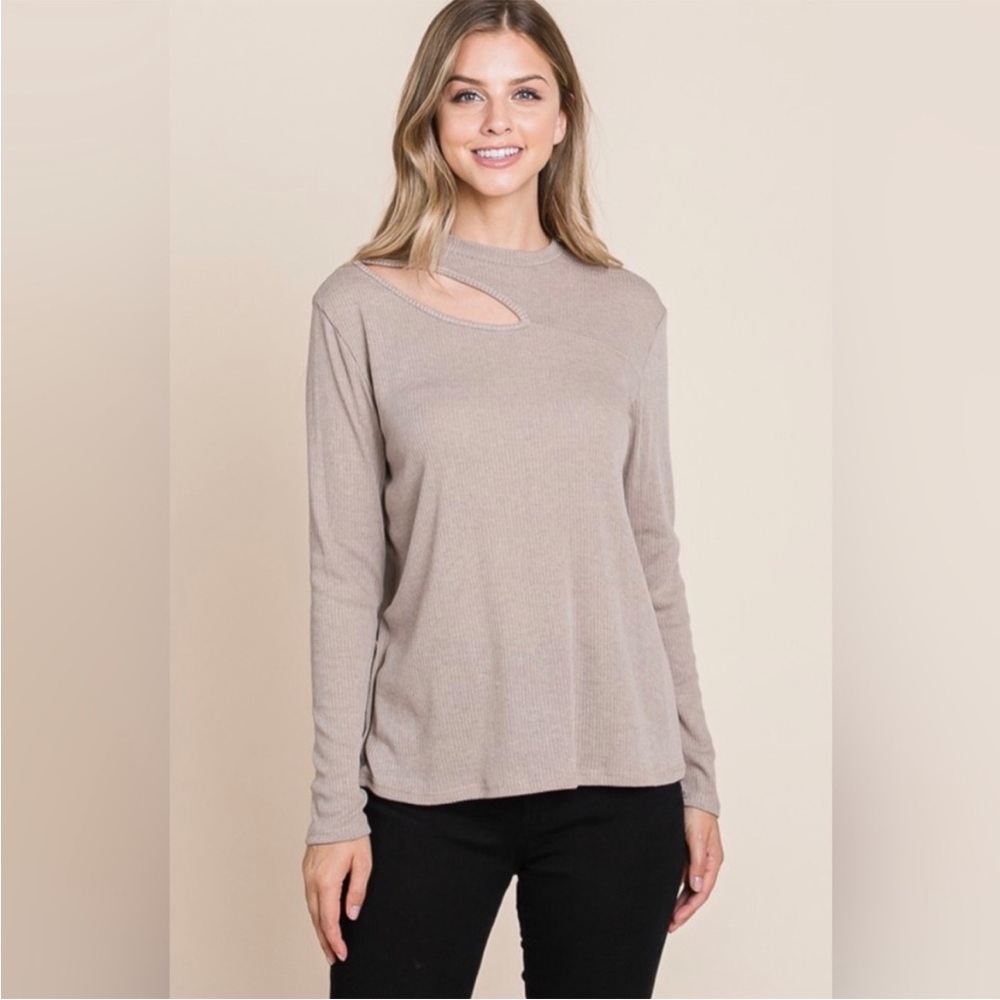 Women's Tan Cutout Long Sleeve Top